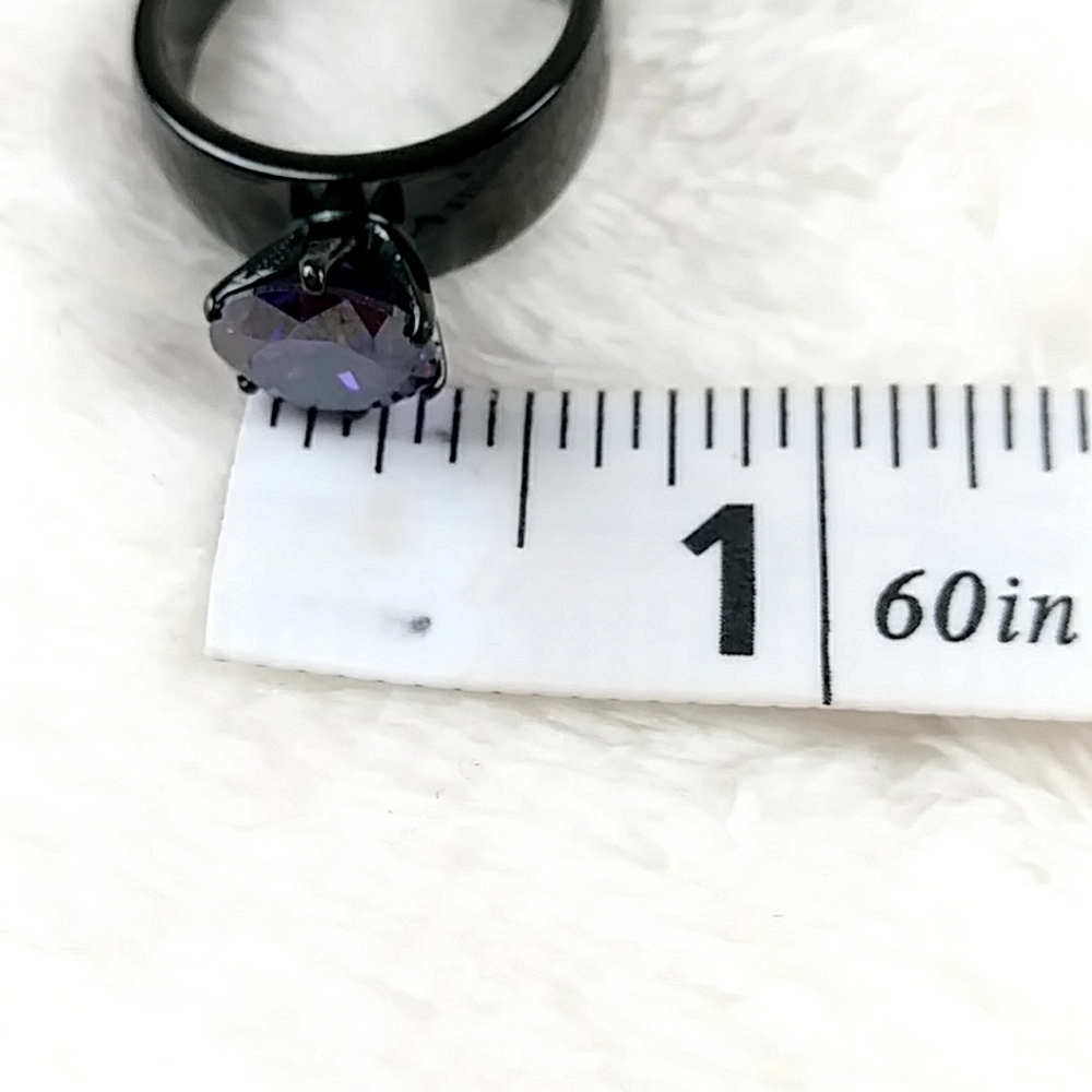 Women's Goth Purple Solitaire Black Stainless Steel Cocktail Ring Nickel Free - Picture 8 of 14